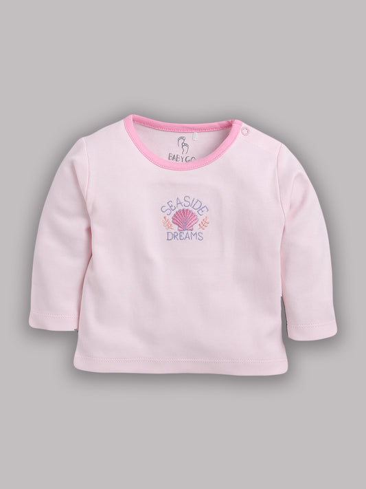 Baby full sleeve Cotton Dress/T-shirts pant set clothes for baby Girl PINK