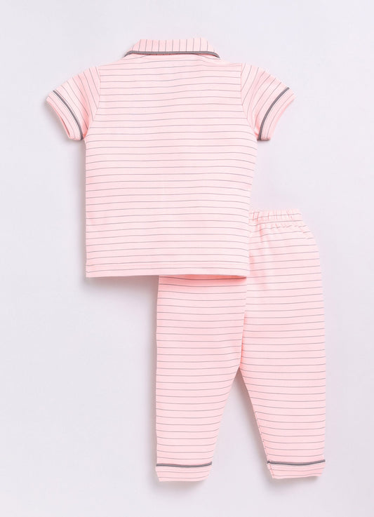 Stripped Baby Girl Half Sleeves Night Suit-PEACH