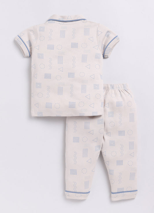 Baby Boy Cute & Comfy Half Sleeves Night Suit-BEIGE