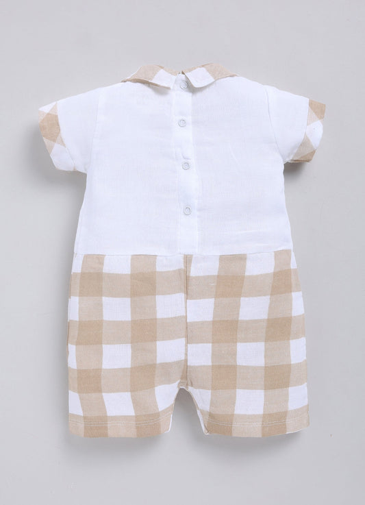 Baby Boy Checked Summer Cute Romper-BEIGE