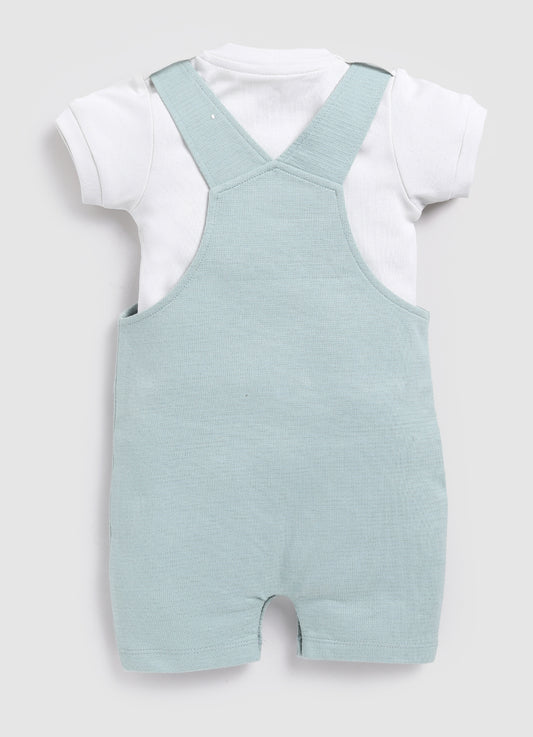 Baby Boy Cute Dino Dungaree-Green