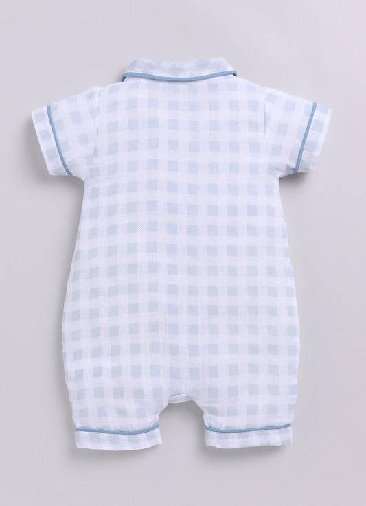 Baby Boy Checked Half Sleeves Romper-GREY