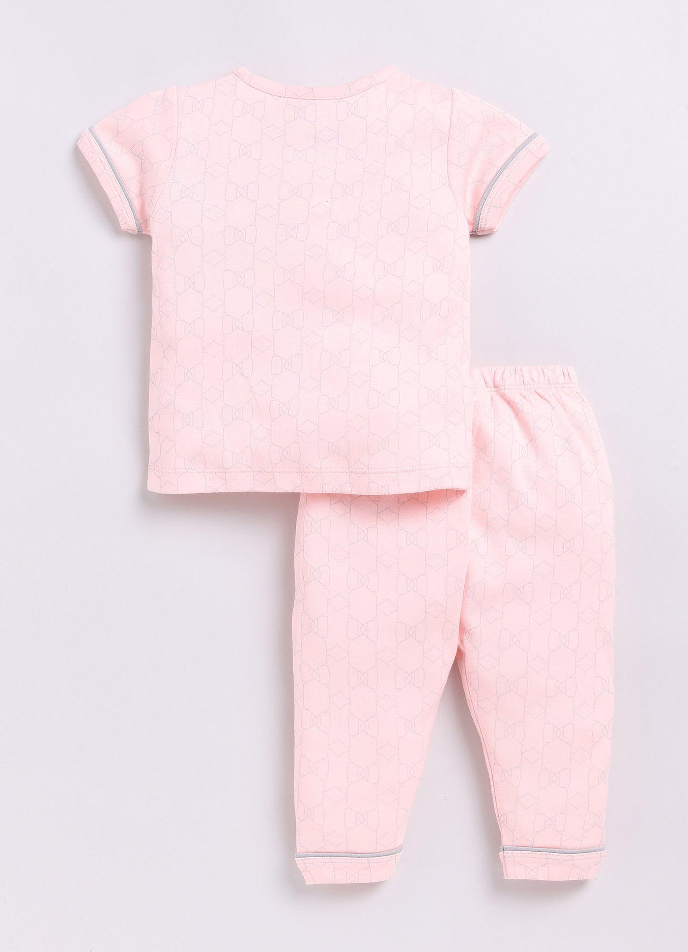 Cute Printed Baby Girl Half Sleeves Night Suit-PEACH