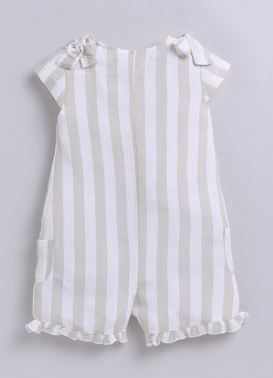 Baby Girl Striped Romper-BEIGE