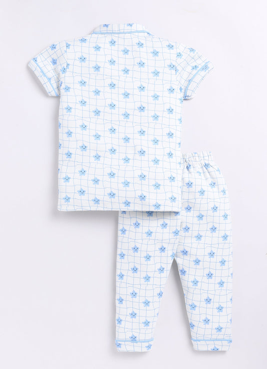 Baby Star Printed Half Sleeves Boy Night Suit-SEA GREEN