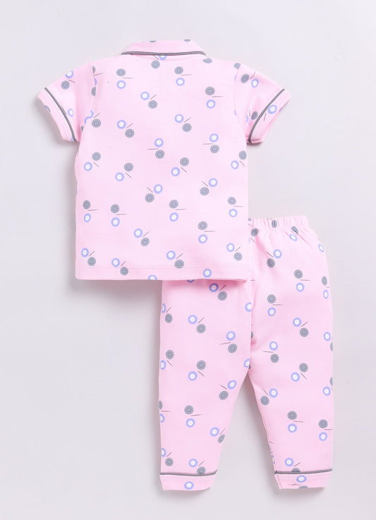 Cute Printed Girl Half Sleeves Night Suit-PINK