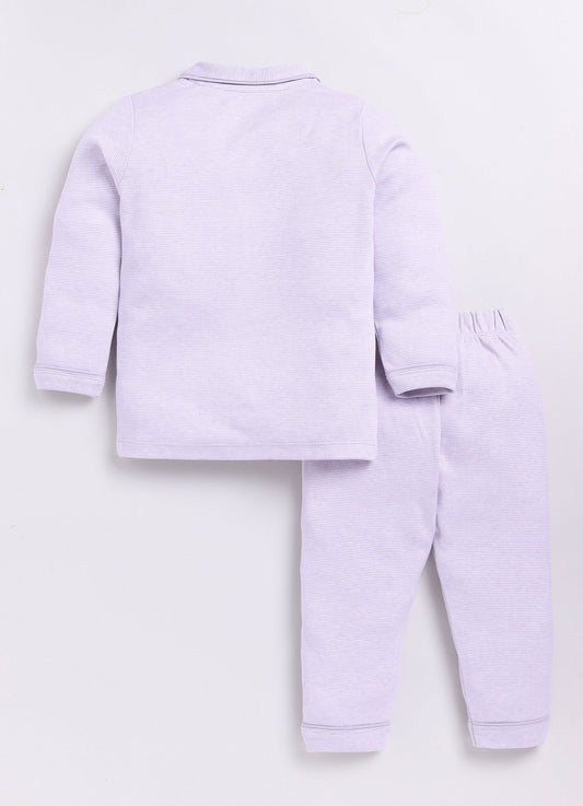 Baby Boy Solid Full Sleeve Night Suit-LAVENDER