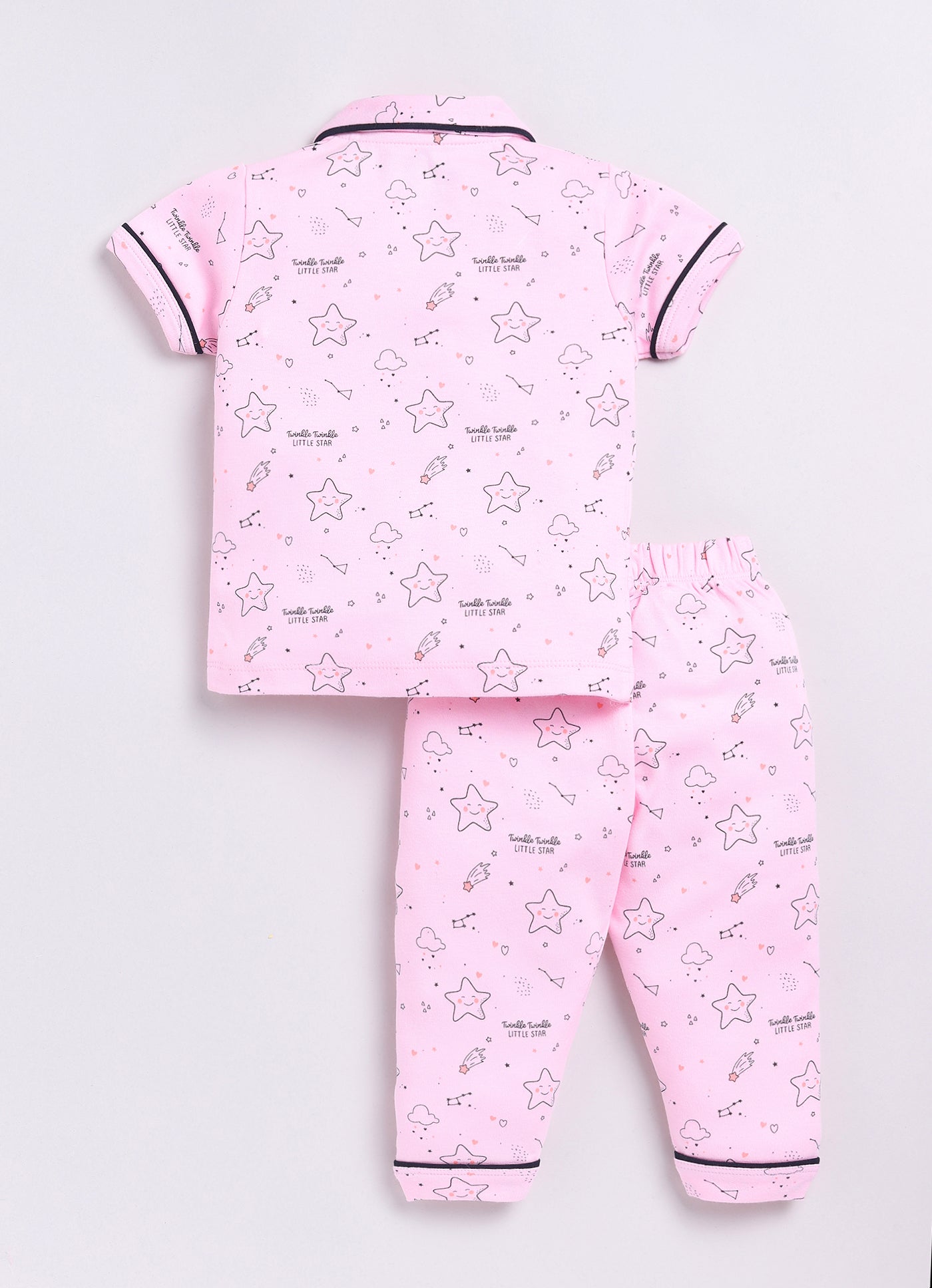 Baby Girl Cute Stars Half Sleeves Night Suit-PINK