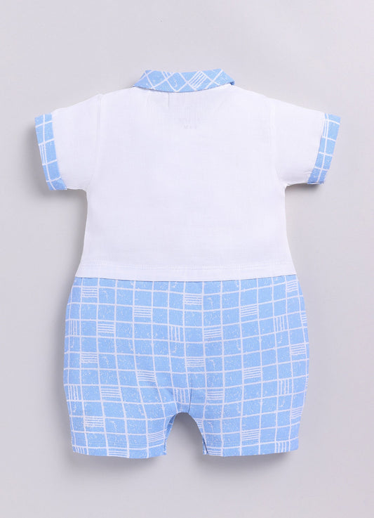 Baby Boy Half Sleeves Checked Romper-BLUE