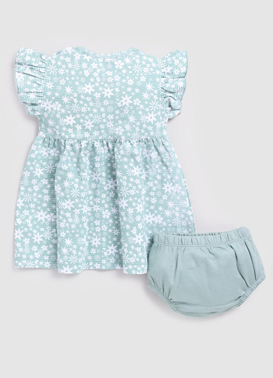 Printed Baby Girl Frock/Dress with Pant set-Green