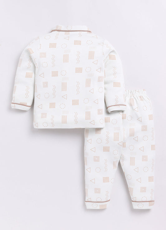 Baby Boy Comfy Full Sleeve Night Suit-OFF White