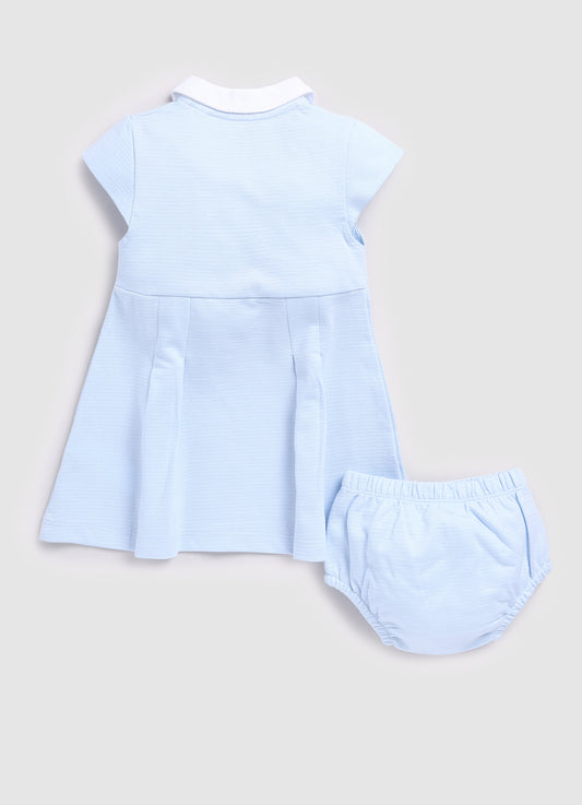 Collared frock with pant For Baby Girl-Sky Blue