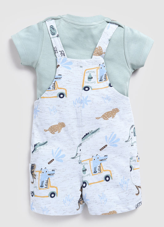 Baby Boy Casual Printed Dungaree-White