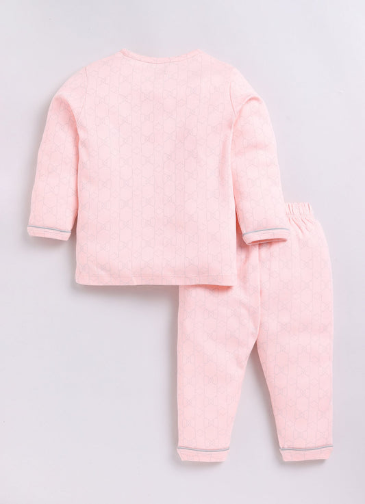 Baby Girl Printed Full Sleeve Night Suit-PEACH