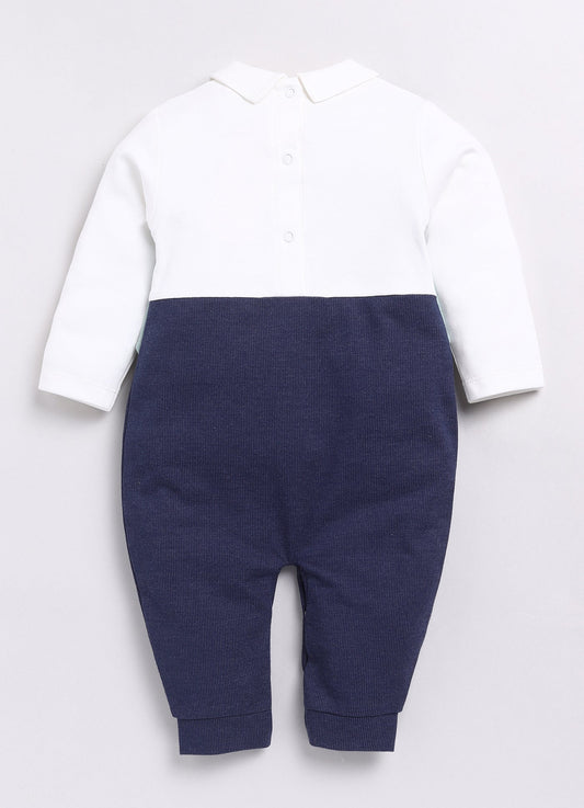 Cute Formal Full Sleeve Baby Boy Romper-Navy Blue