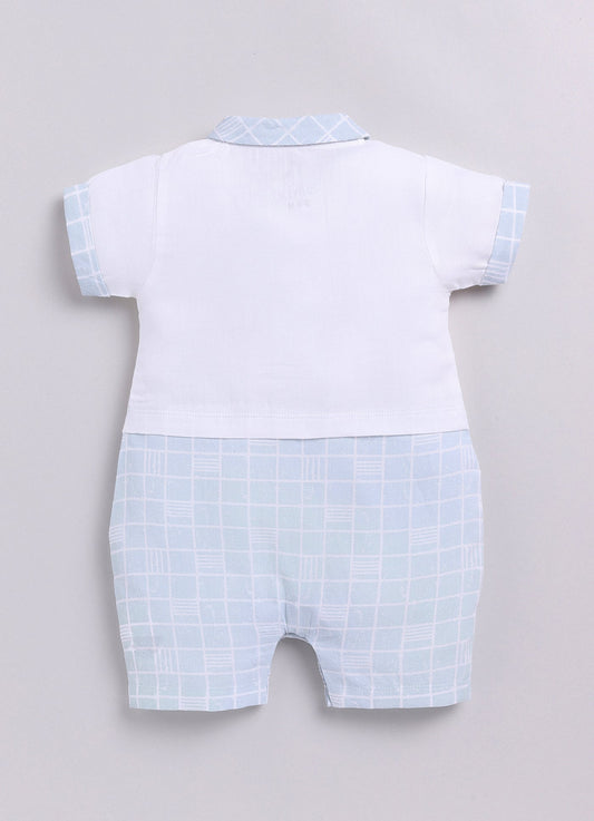 Baby Boy Half Sleeves Checked Romper-GREY