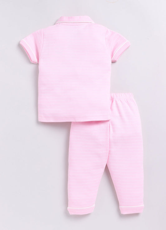 Stripped Baby Girl Half Sleeves Night Suit-PINK