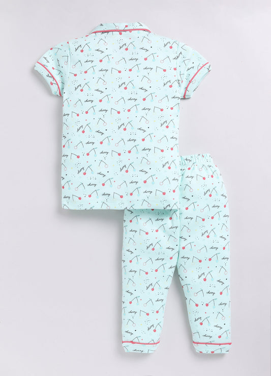 Cherry Prined & Comfy Half Sleeve Girl Night Suit-PINK