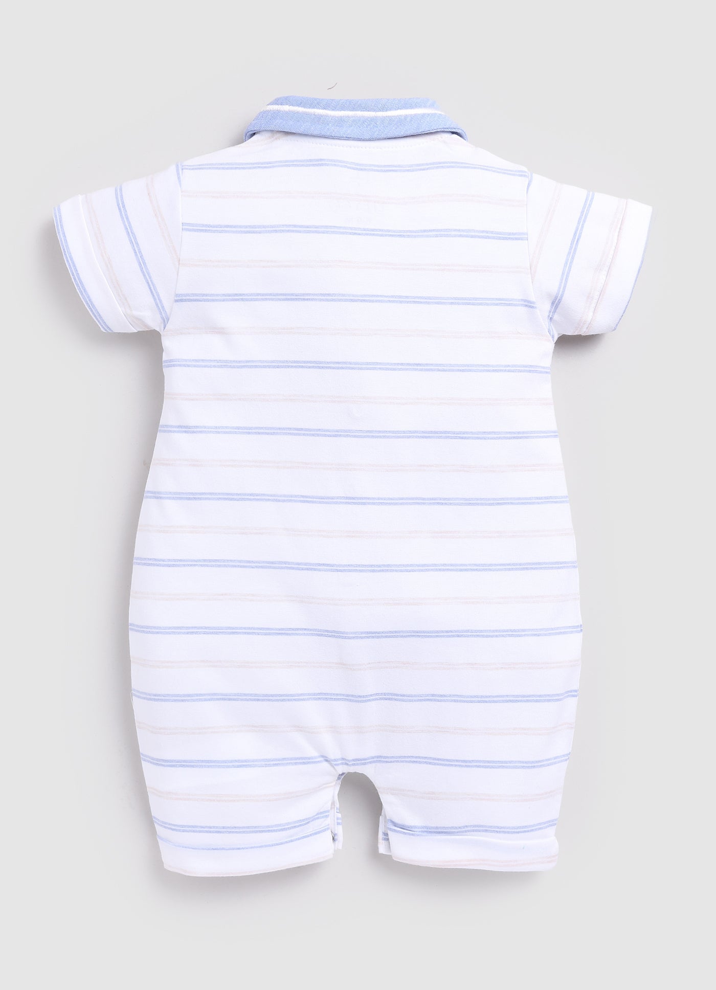 Striped Bear printed Baby Boy Romper-Royal White