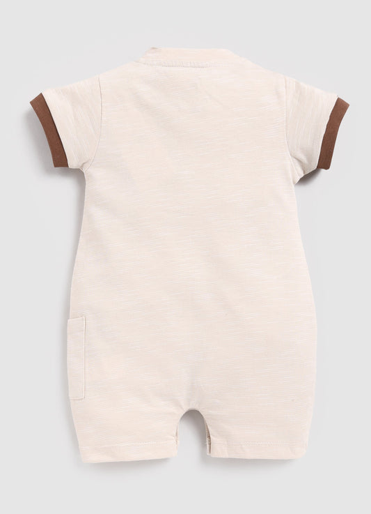 Giraffe Printed Baby Boy Romper-Beige