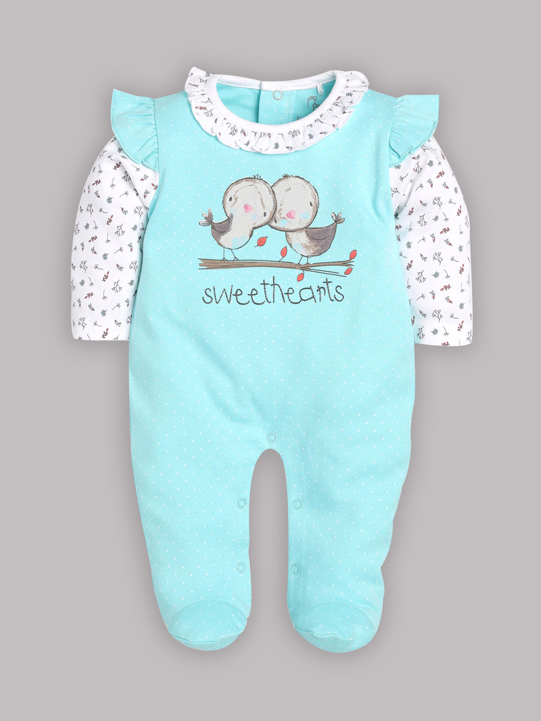 BABY GO 100% Pure Cotton Romper/Bodysuit/Sleepsuit for Baby Girls-CYAN