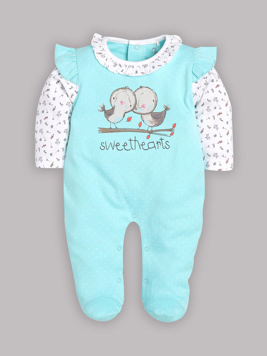 BABY GO 100% Pure Cotton Romper/Bodysuit/Sleepsuit for Baby Girls-CYAN