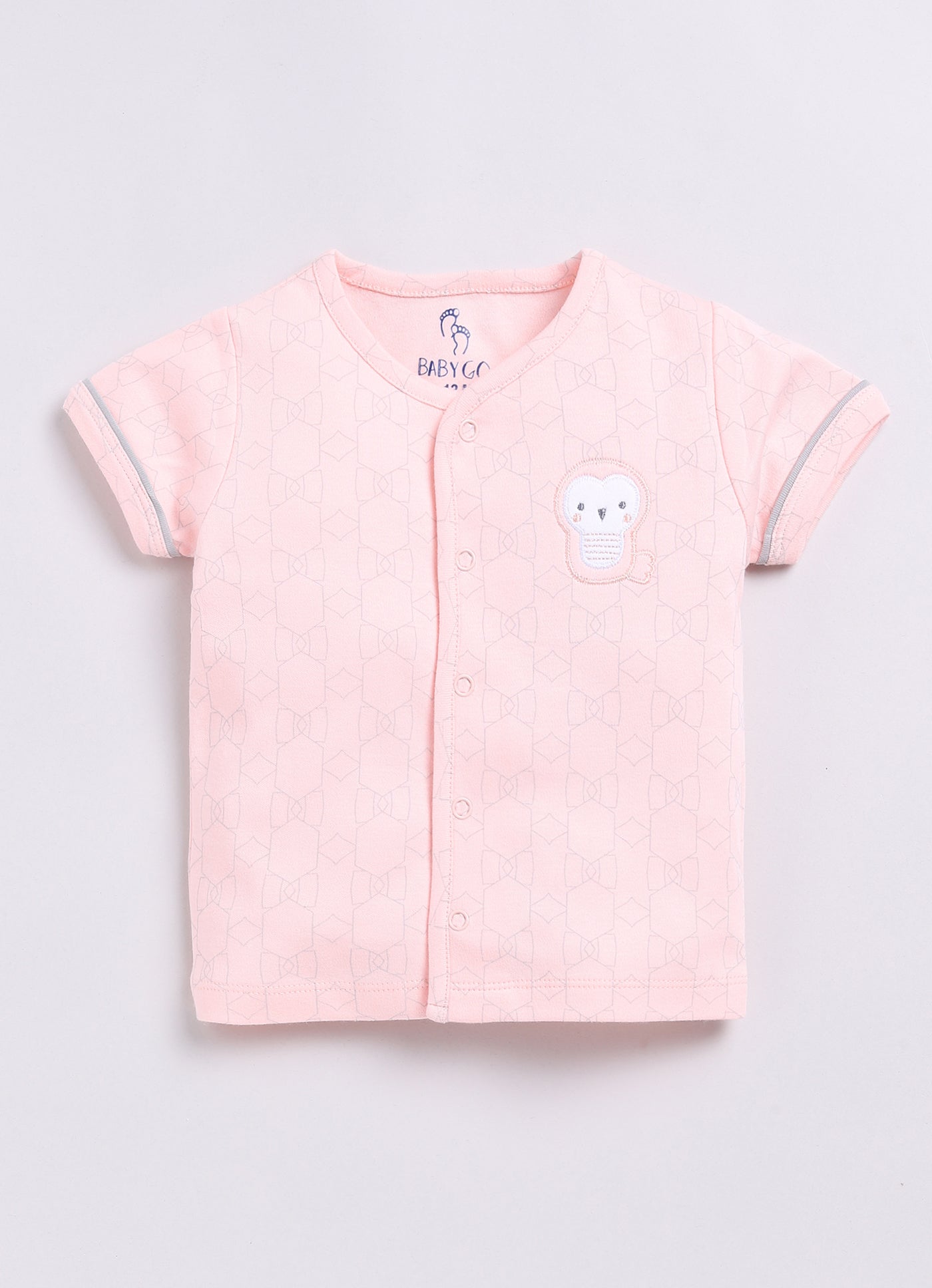 Cute Printed Baby Girl Half Sleeves Night Suit-PEACH