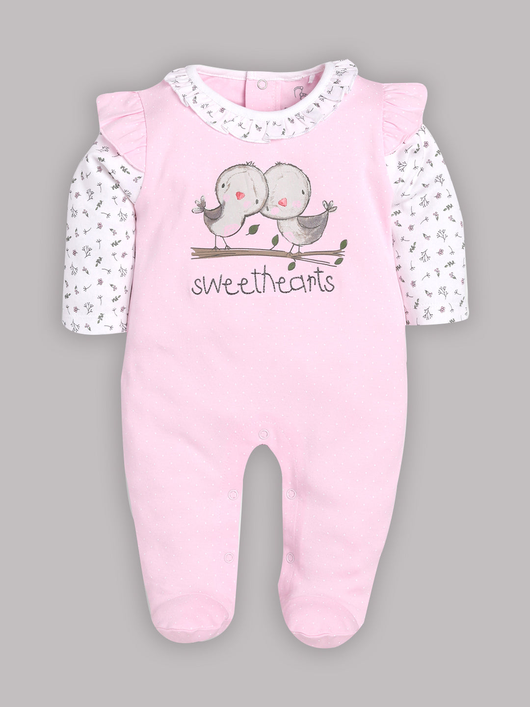 BABY GO 100% Pure Cotton Romper/Bodysuit/Sleepsuit for Baby Girls-PINK