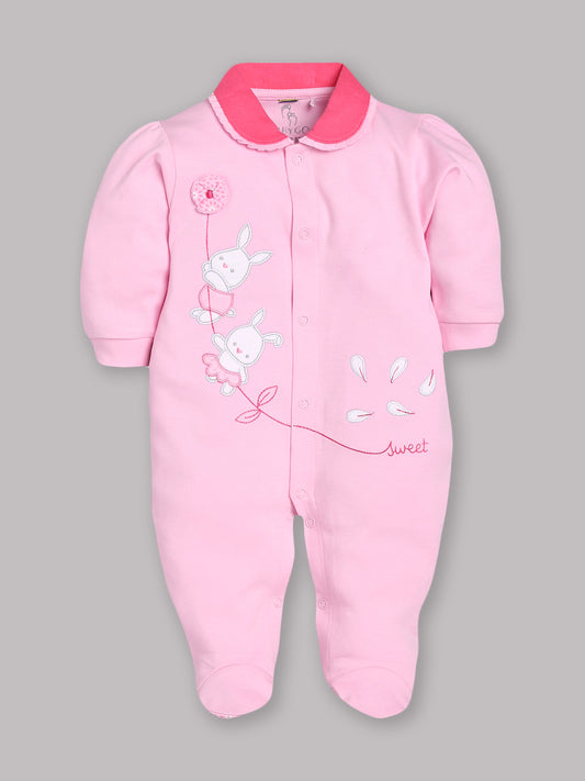 BABY GO 100% Pure Cotton Full Sleeves Rompers/Bodysuit/Sleepsuit for Baby Girl-PINK