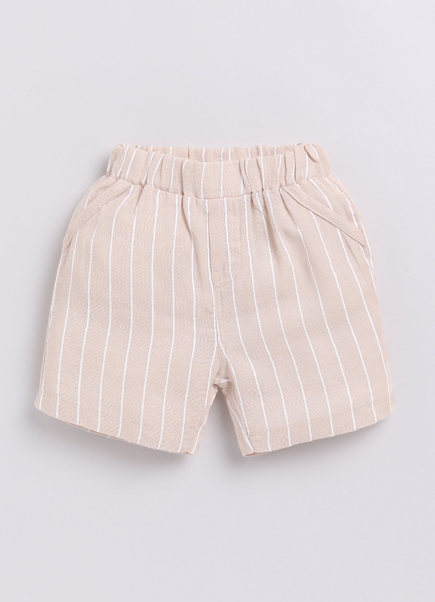 Baby Girl Striped T Shirt & Short-BEIGE