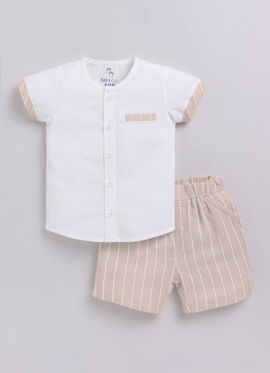 Baby Girl Striped T Shirt & Short-BEIGE