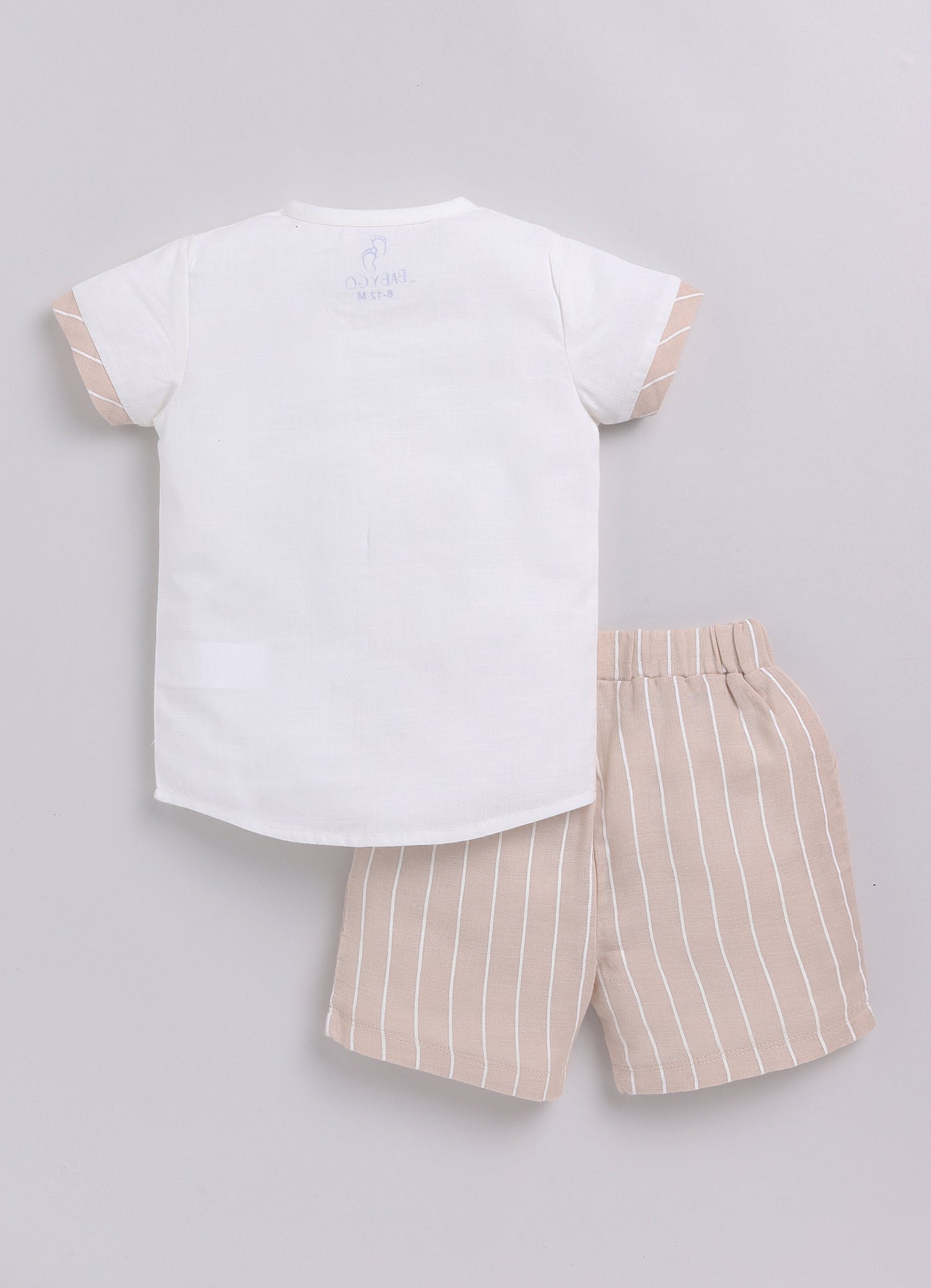 Baby Girl Striped T Shirt & Short-BEIGE