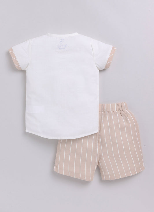 Baby Girl Striped T Shirt & Short-BEIGE