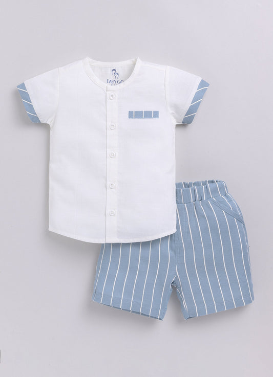 Baby Girl Striped T Shirt & Short-BLUE