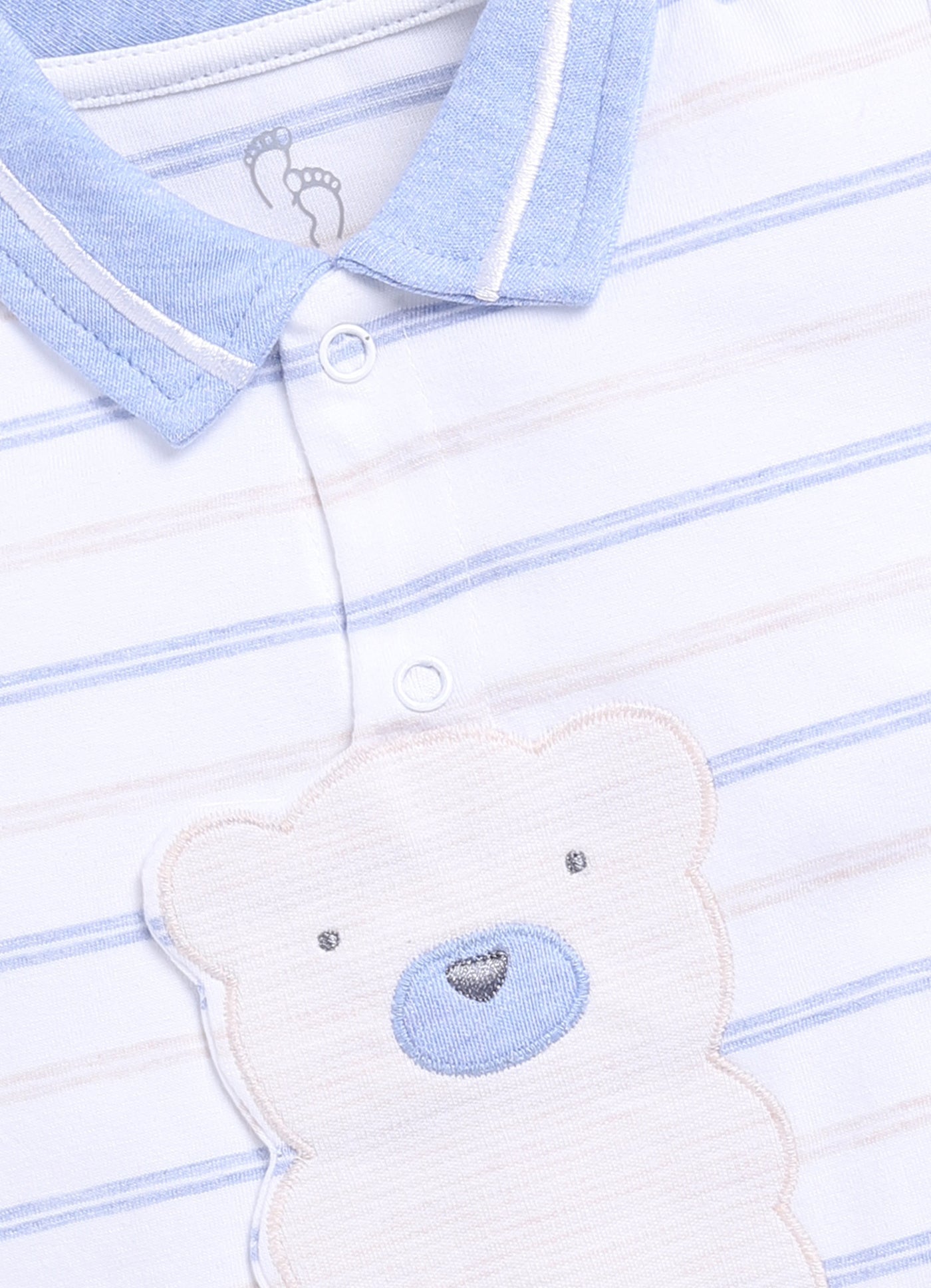 Striped Bear printed Baby Boy Romper-Royal White