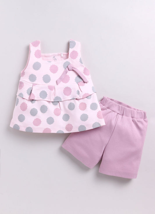 Baby Girl Printed Sleeveless Top & Short Set-Peach