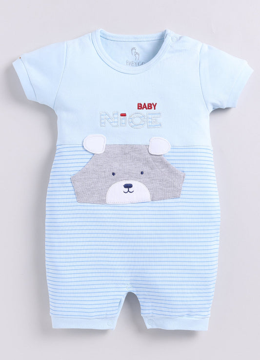 Bear Printed Half Sleeve Baby Boy Romper-Pink