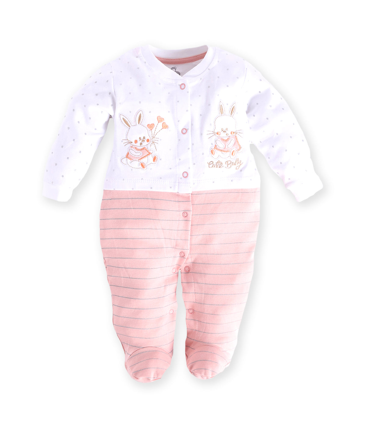 Cute rabbit printed Romper for Baby Girl-PEACH