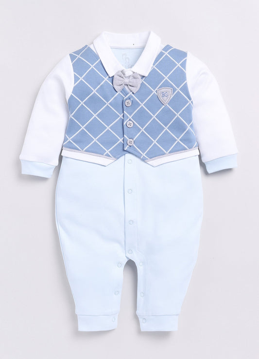 Baby Boy Full Sleeve Designer Romper-Blue