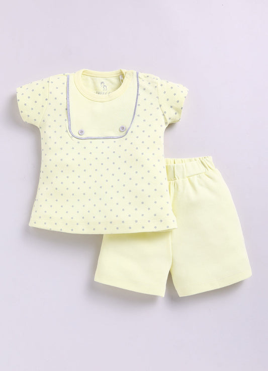 Baby Girl Printed Half Sleeve Top & Short Set-Yellow