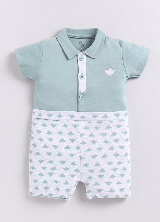 Cute Baby Boy Printed Romper-Green