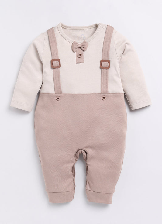 Baby Boy Full Sleeve Bow Romper-Beige