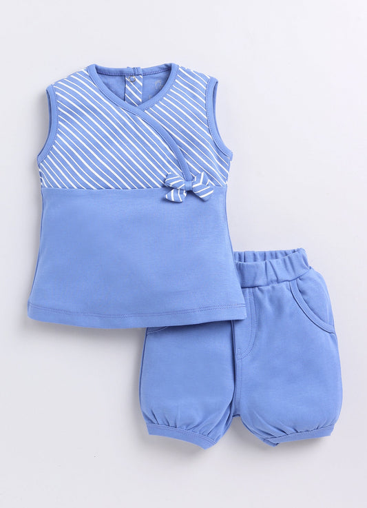 Baby Girl Striped Sleeveless Top & Short Set-Blue