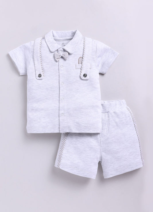 Casual Baby Boy Half T Shirt & Shorts Set-Grey