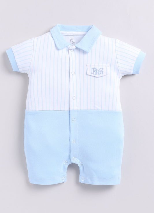 Half Sleeve Striped Baby Boy Romper-Sky Blue