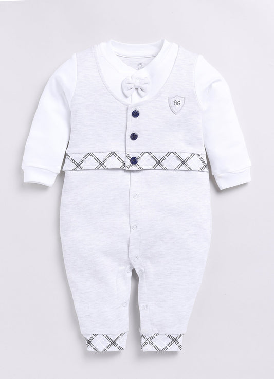 Baby Boy Cute Bow Waistcoat Style Romper-Grey