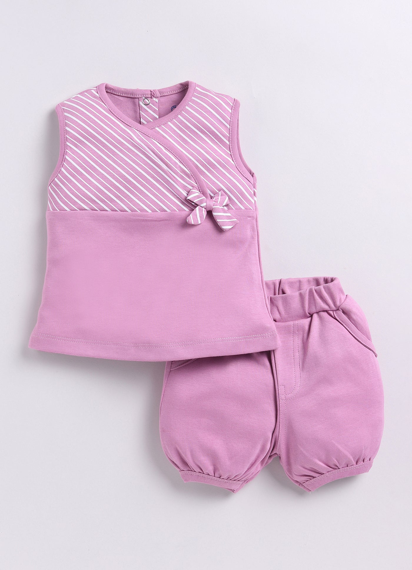 Baby Girl Striped Sleeveless Top & Short Set-Lavender