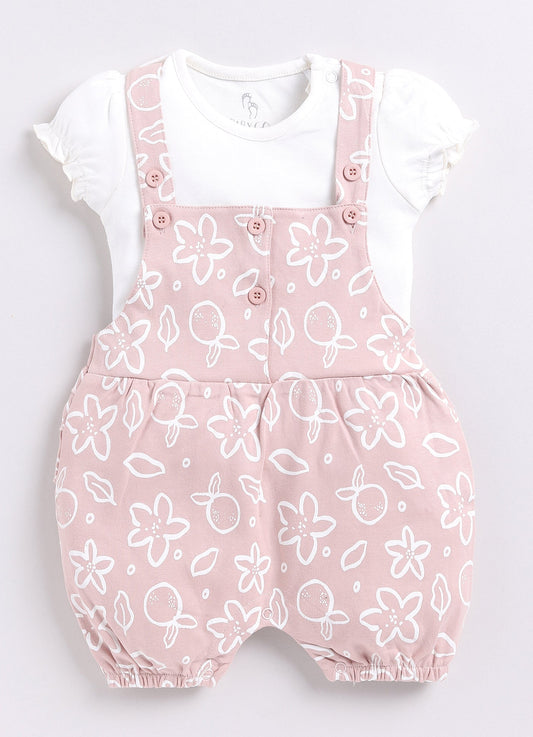 Cute Baby Girl Comfy Dungaree-Beige