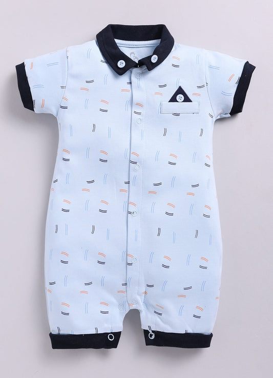 Printed Half Sleeve Baby Boy Romper-Sky Blue