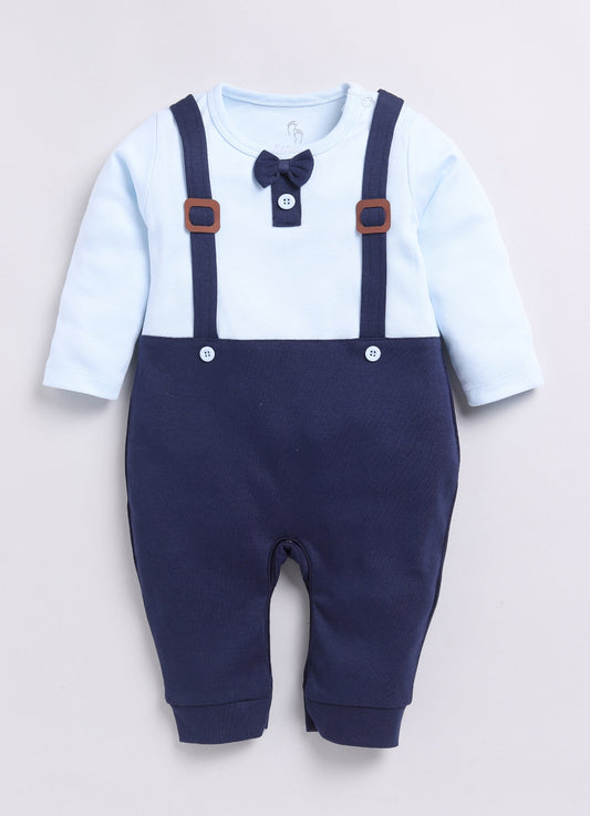 Baby Boy Full Sleeve Bow Romper-Navy Blue